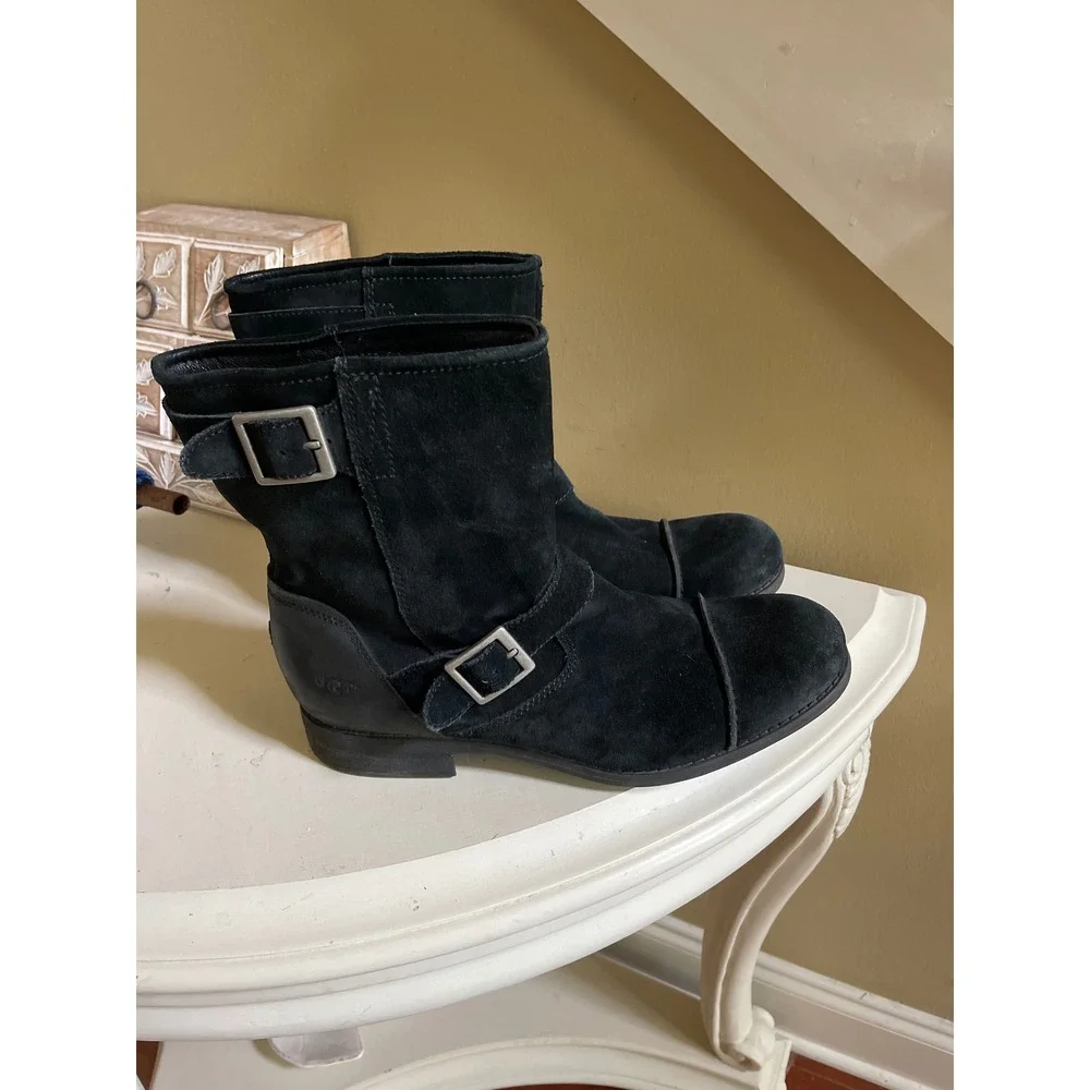 UGG LANCING BLACK VINTAGE DISTRESSED SUEDE BUCKLE BOOTS MEN US 10.5